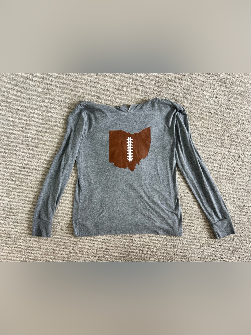 Women’s Gray Long-Sleeve Pullover with Brown Football Graphic